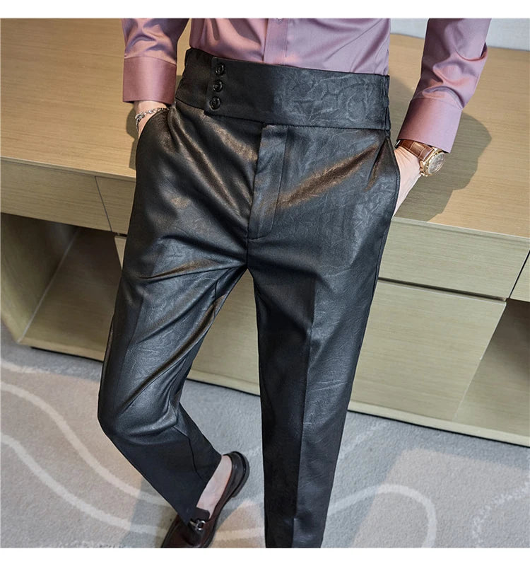 Men's Fashionable and High-end Jacquard Design High Waisted Suit Pants Men's Business Wedding Office Formal Social Pants