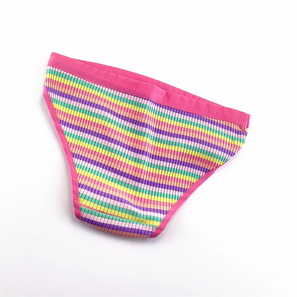 CRWC 3Pcs Cotton Pants Women Underwear Low Waist Striped Briefs Colorful Girls Cute Stretch Lingerie Plus Size