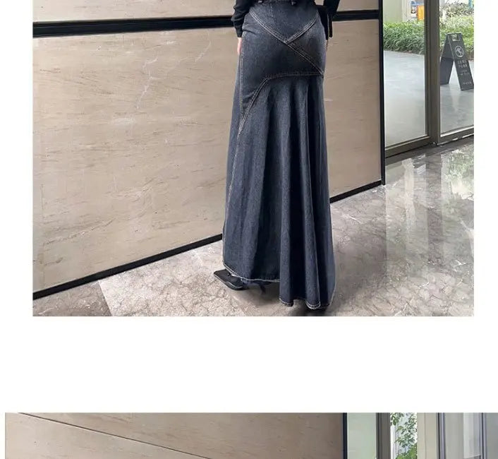 Maxi Skirt Women Casual Mermaid Streatwear High Waist Zipper Denim Skirts Y2k Streetwear Loose Long Mom Jeans Ankle Lenth Summer
