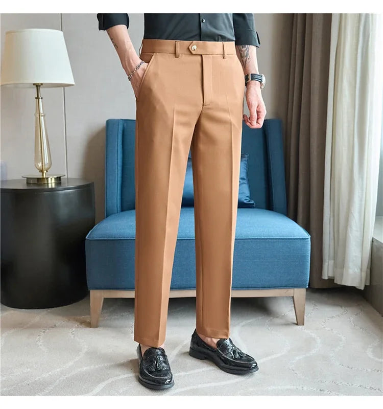 2025  New Autumn Green Premium Dark Stripe Formal Pants for Men,Coffee Slim Small Foot Mens Casual Trousers/Dress Pants Men