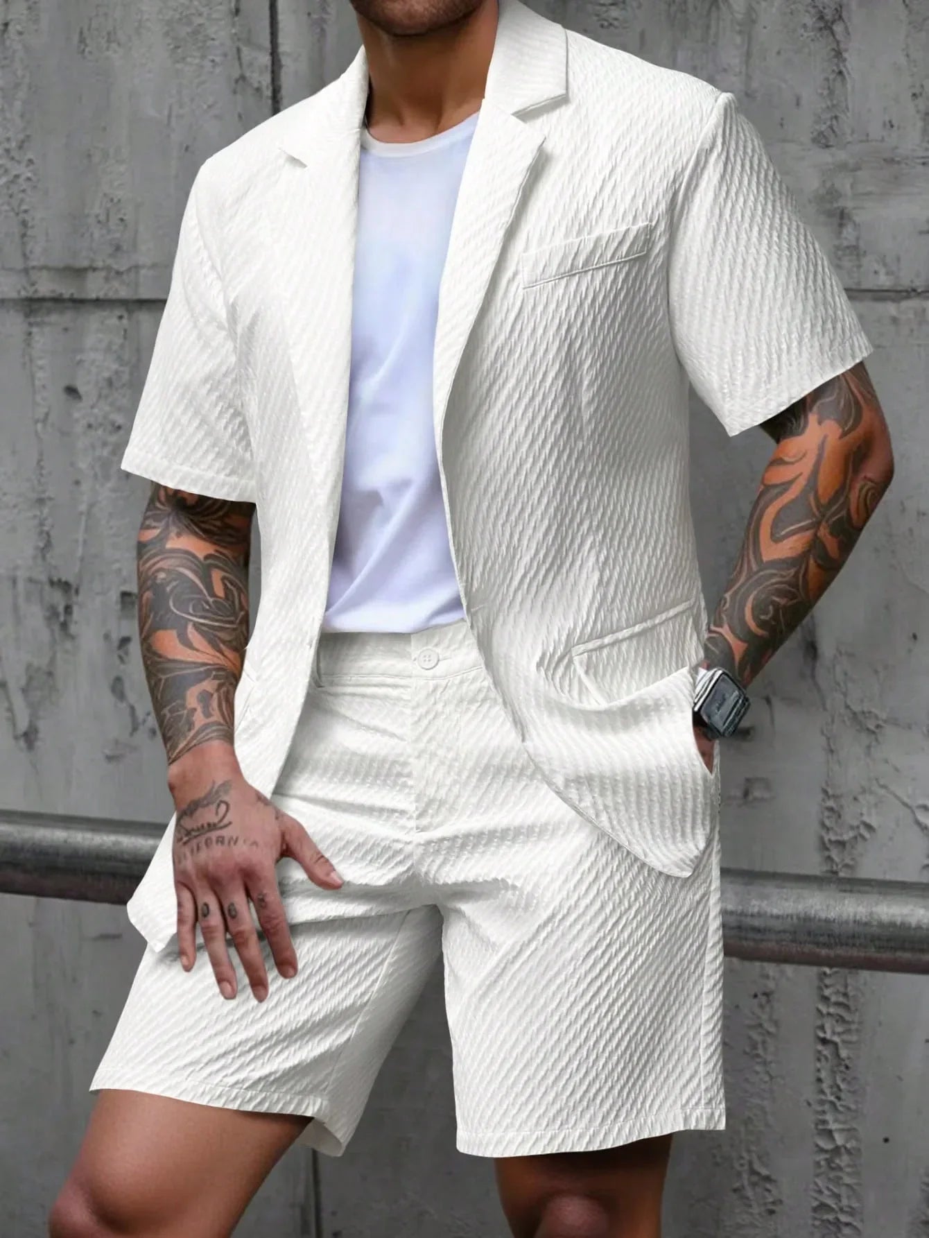 Men Suit Set Summer British Style Solid Color Short Sleeve Male Outfit Slim Breathable Business Wedding Man 2-piece Suit