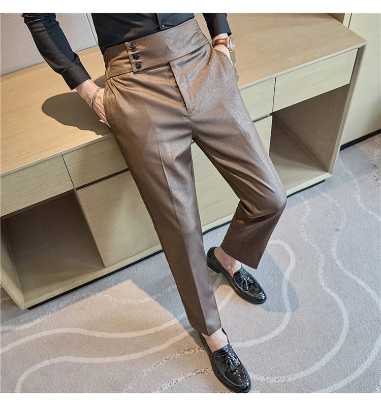 Men's Fashionable and High-end Jacquard Design High Waisted Suit Pants Men's Business Wedding Office Formal Social Pants