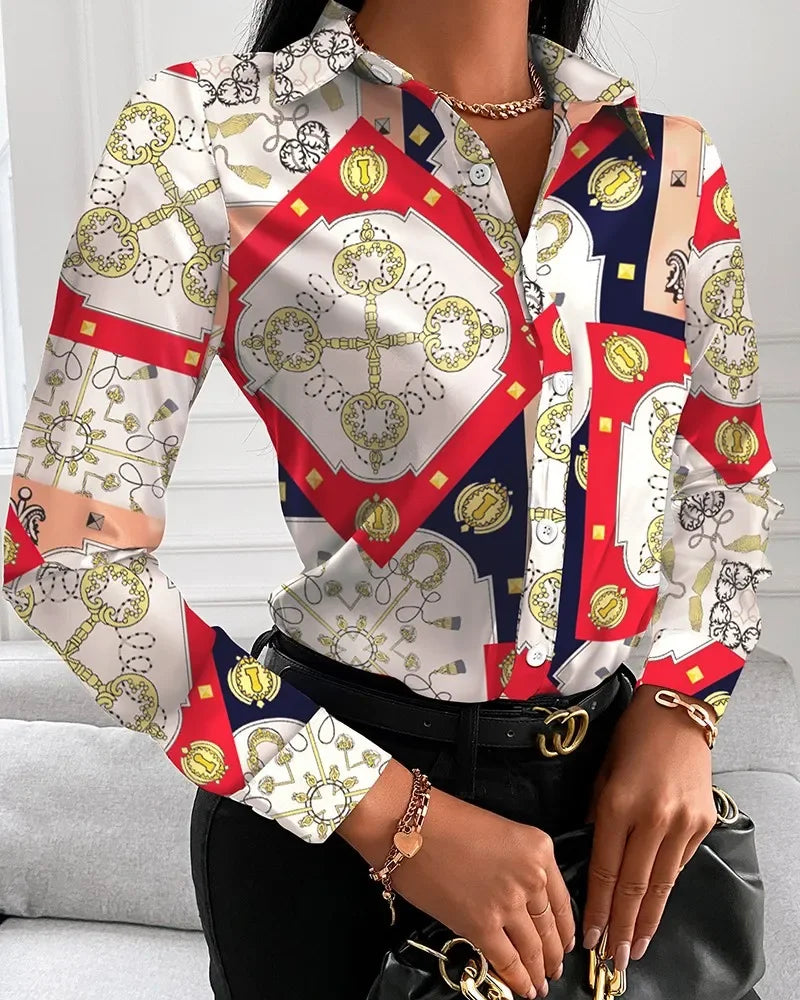 2026 Summer New Women's Long-sleeved Shirt, Single-breasted Printed Shirts Fashion Casual Tops Camisa Female Chemise S-XXL