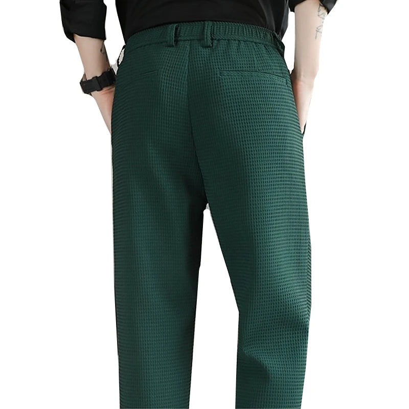 Men's Dark Green Suit Pants, Lightweight Slim Trousers, Young Pantalones Hombre Black White Khaki Brown Pant Asian Sizes