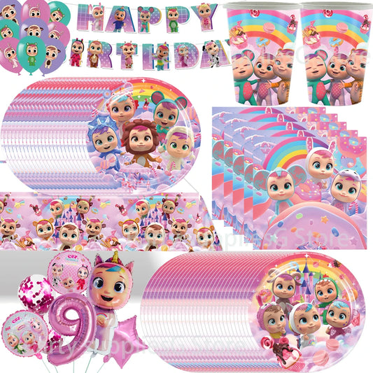 Cry Babiesed Birthday Party Decora Balloons Banner Plates Disposable Tableware Set Backdrop Kids Baby Shower Party Supplies Gift