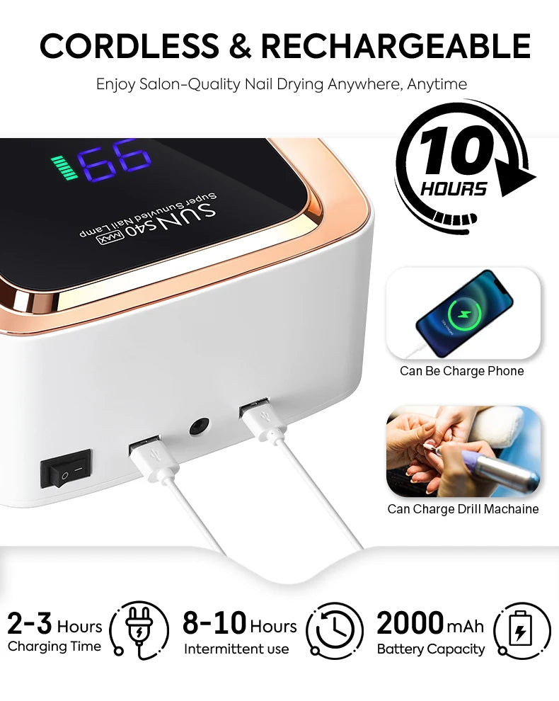 DianaBeauty UV Nail Lamp 57 LEDs Rechargeable Cordless Nail Dryer with 3 Timer Settings and Large Touch Screen UV Lamp for Nails
