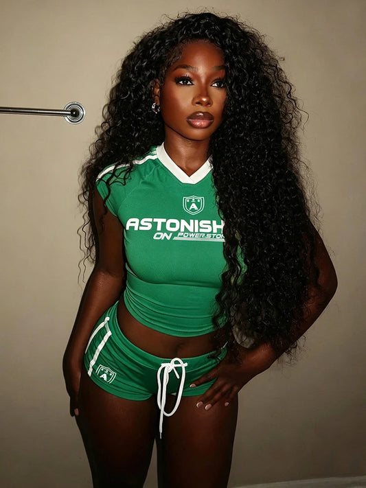 Weird Puss Casual Sporty 2 Piece Set Woman Summer Trend Letter Print V-Neck Tank Tops+Drawstring Shorts Daily Simple Tracksuits