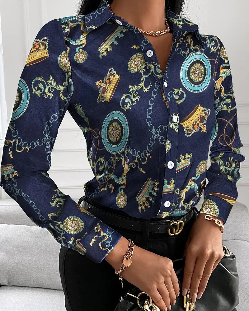 2026 Summer New Women's Long-sleeved Shirt, Single-breasted Printed Shirts Fashion Casual Tops Camisa Female Chemise S-XXL