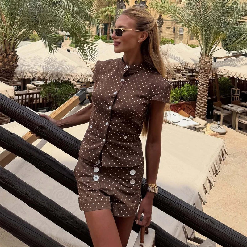 MUJER Polka Dot Crop Top Woman Summer Button Short Tops Woman Holiday Sleeveless Tops Women Set Streetwear Tank Women's Tops