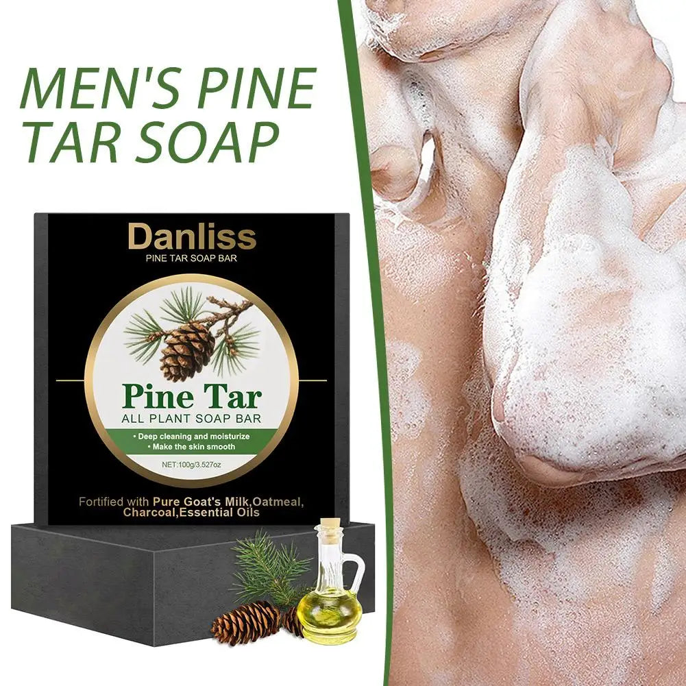 Mens Pine Tar Soap Bar Deep Cleansing Bath Bar Soap with Natural Pine Tar, Smell Fresh Moisturizing Exfoliating Face & Body Wash