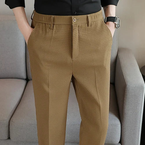 Men's Dark Green Suit Pants, Lightweight Slim Trousers, Young Pantalones Hombre Black White Khaki Brown Pant Asian Sizes