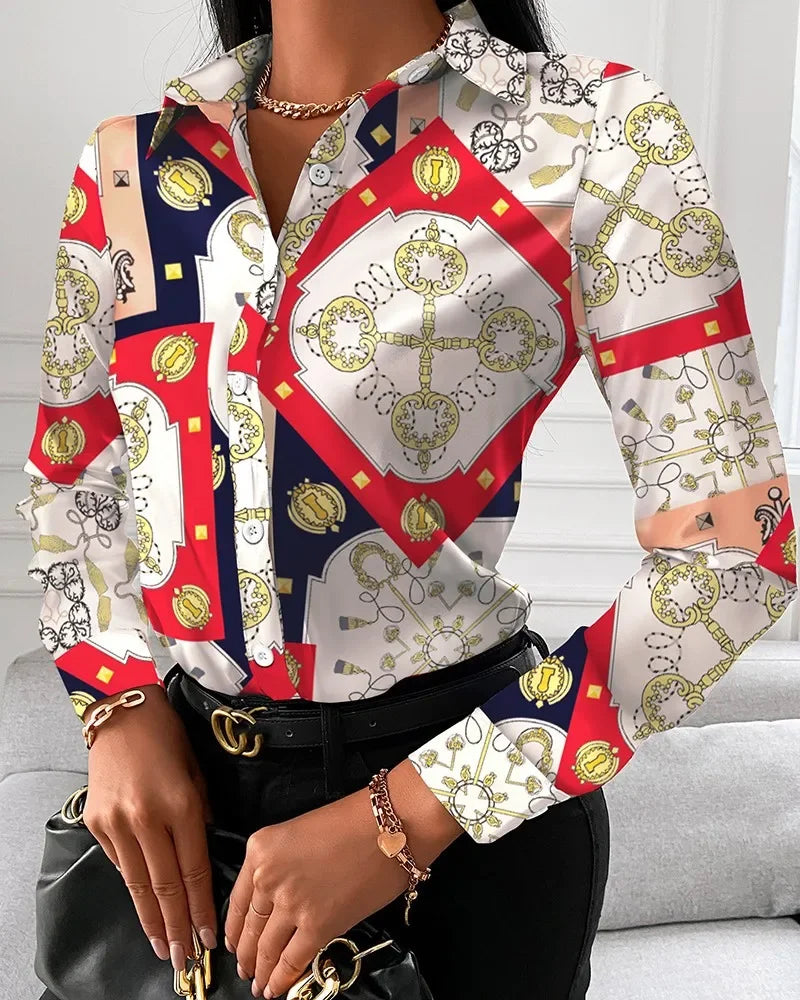 2026 Summer New Women's Long-sleeved Shirt, Single-breasted Printed Shirts Fashion Casual Tops Camisa Female Chemise S-XXL