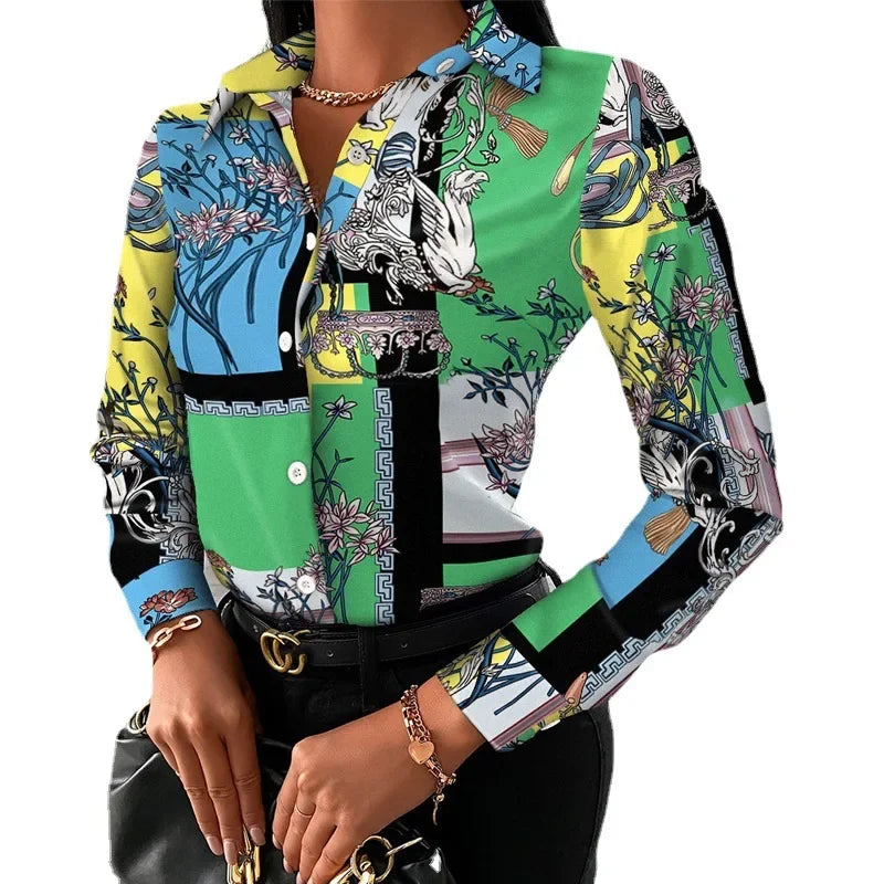 2026 Summer New Women's Long-sleeved Shirt, Single-breasted Printed Shirts Fashion Casual Tops Camisa Female Chemise S-XXL