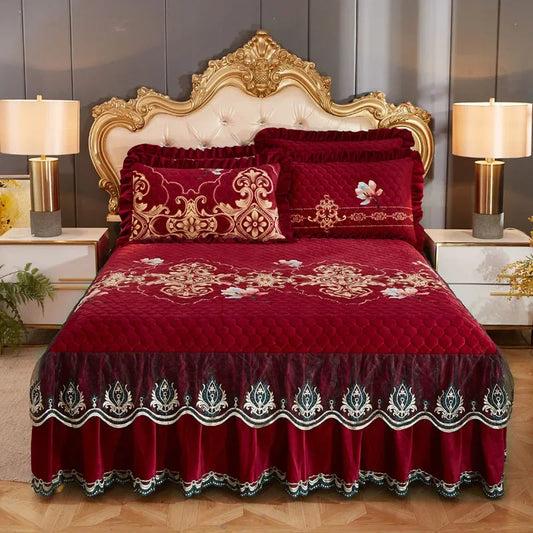 High Grade Luxury Soft Bed Skirt Winter Plush Thick Quilted Bed Cover Skirt King Queen Pad Bedspread Not Including Pillowcase