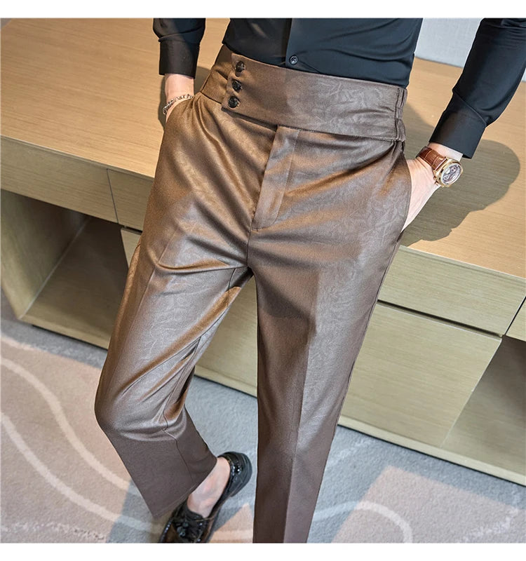 Men's Fashionable and High-end Jacquard Design High Waisted Suit Pants Men's Business Wedding Office Formal Social Pants