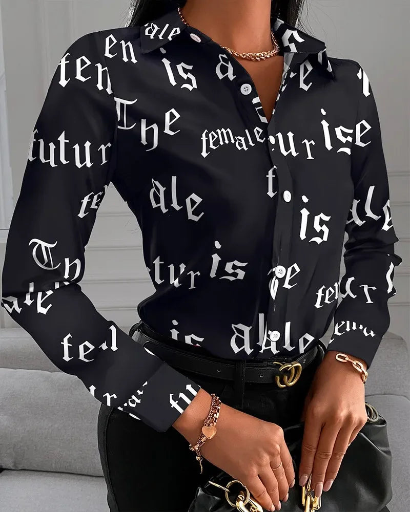 2026 Summer New Women's Long-sleeved Shirt, Single-breasted Printed Shirts Fashion Casual Tops Camisa Female Chemise S-XXL