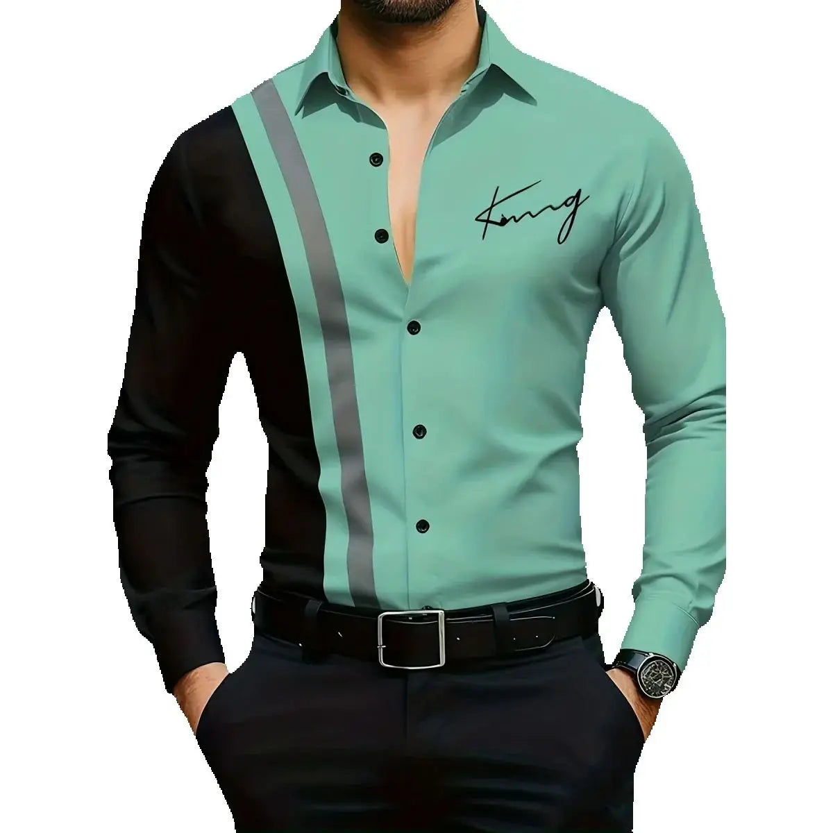 Men's Shirt Letter Striped Print Men's Long-Sleeved Shirt Autumn Casual Tops Beach Men Clothing Oversized Men's Fashion Shirts