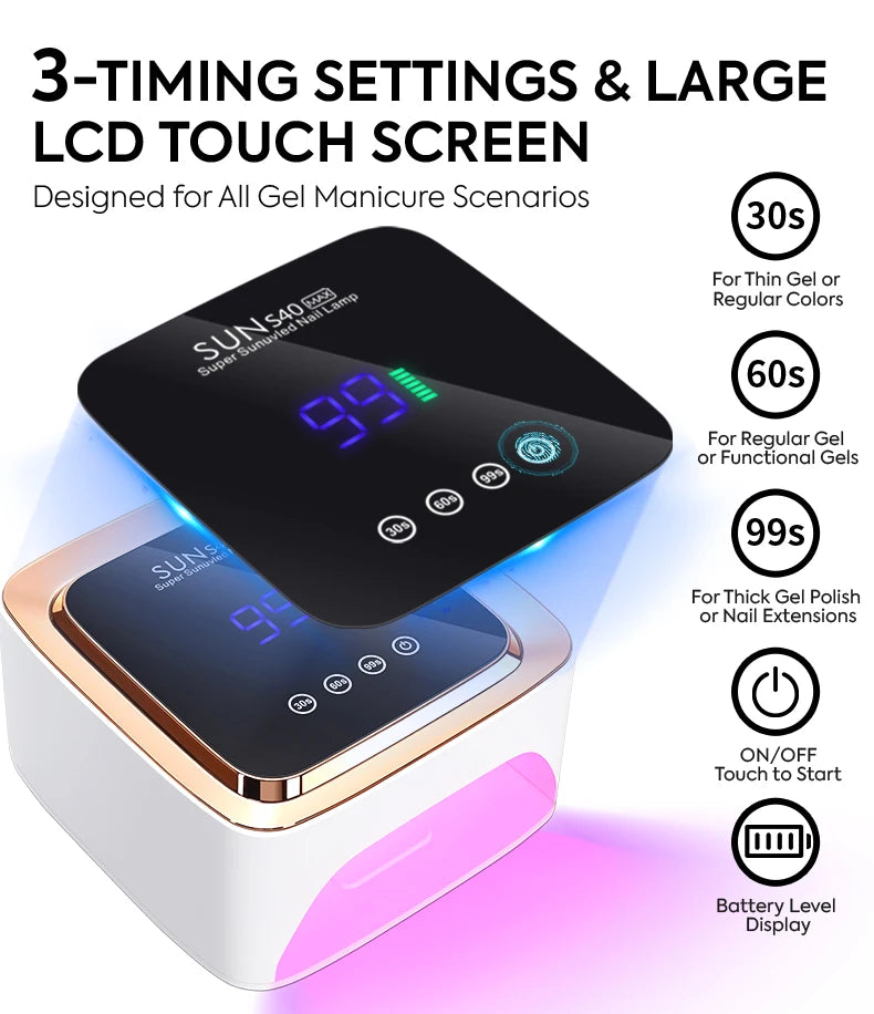 DianaBeauty UV Nail Lamp 57 LEDs Rechargeable Cordless Nail Dryer with 3 Timer Settings and Large Touch Screen UV Lamp for Nails