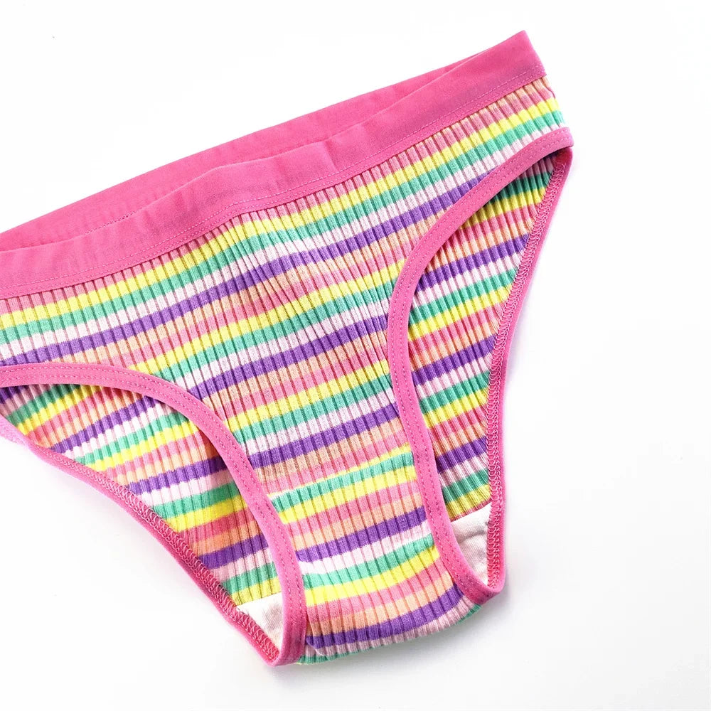 CRWC 3Pcs Cotton Pants Women Underwear Low Waist Striped Briefs Colorful Girls Cute Stretch Lingerie Plus Size