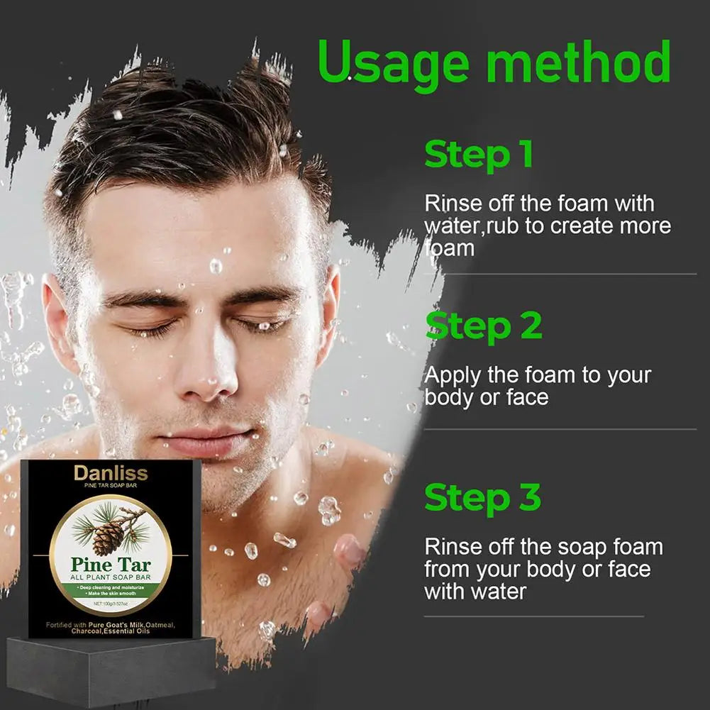 Mens Pine Tar Soap Bar Deep Cleansing Bath Bar Soap with Natural Pine Tar, Smell Fresh Moisturizing Exfoliating Face & Body Wash