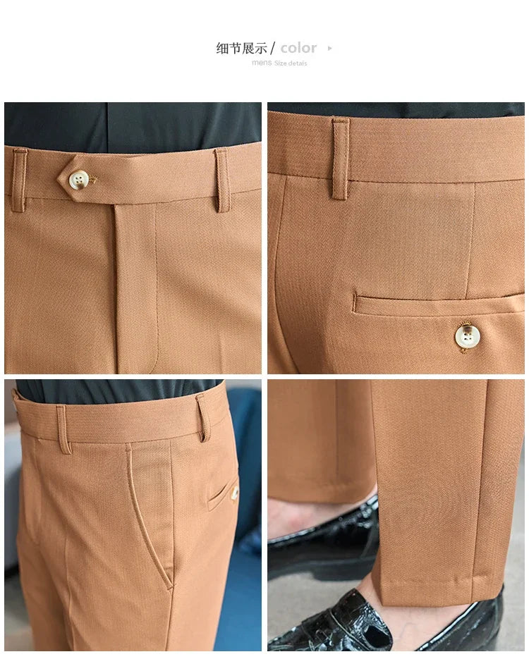 2025  New Autumn Green Premium Dark Stripe Formal Pants for Men,Coffee Slim Small Foot Mens Casual Trousers/Dress Pants Men