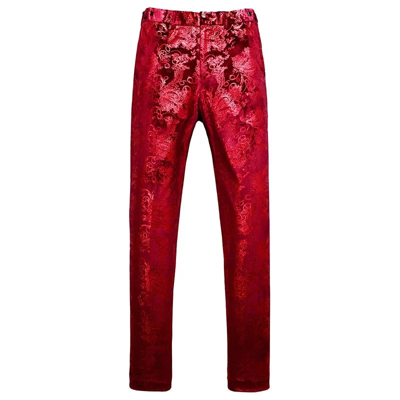 2026 Men's Luxury Gold Stamping Floral Suit Pants Casual Flat Front Expandable Waist Trousers Men's Party Wedding Prom Pantalon