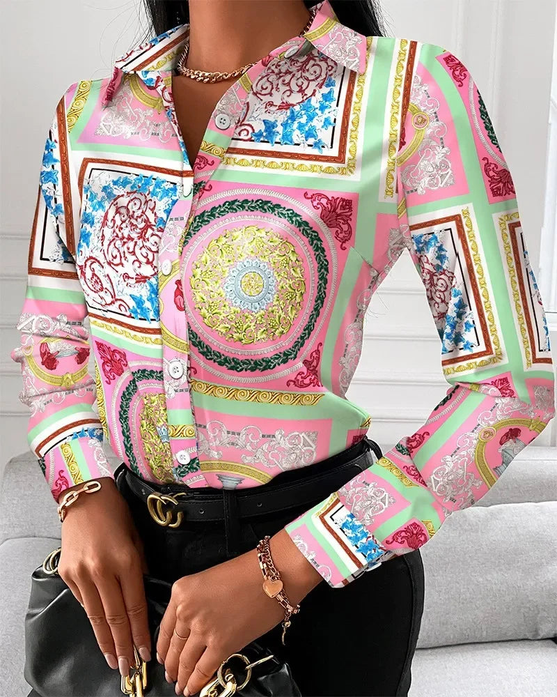 2026 Summer New Women's Long-sleeved Shirt, Single-breasted Printed Shirts Fashion Casual Tops Camisa Female Chemise S-XXL
