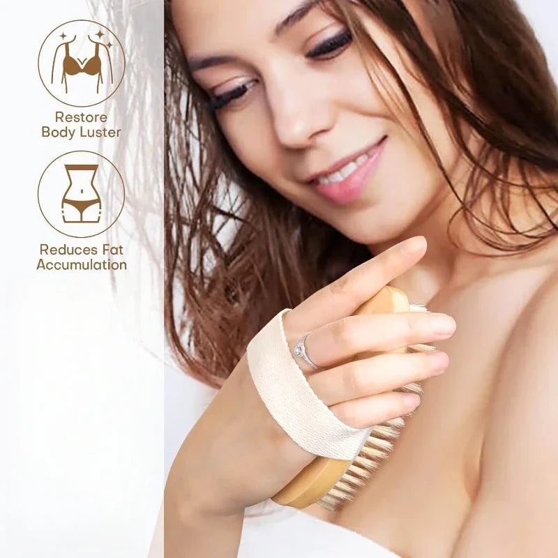 Dry Brushing Body Brush Natural Bristle Exfoliating Brush with Massage Nodes and Improving Skin Health Bathing Tools