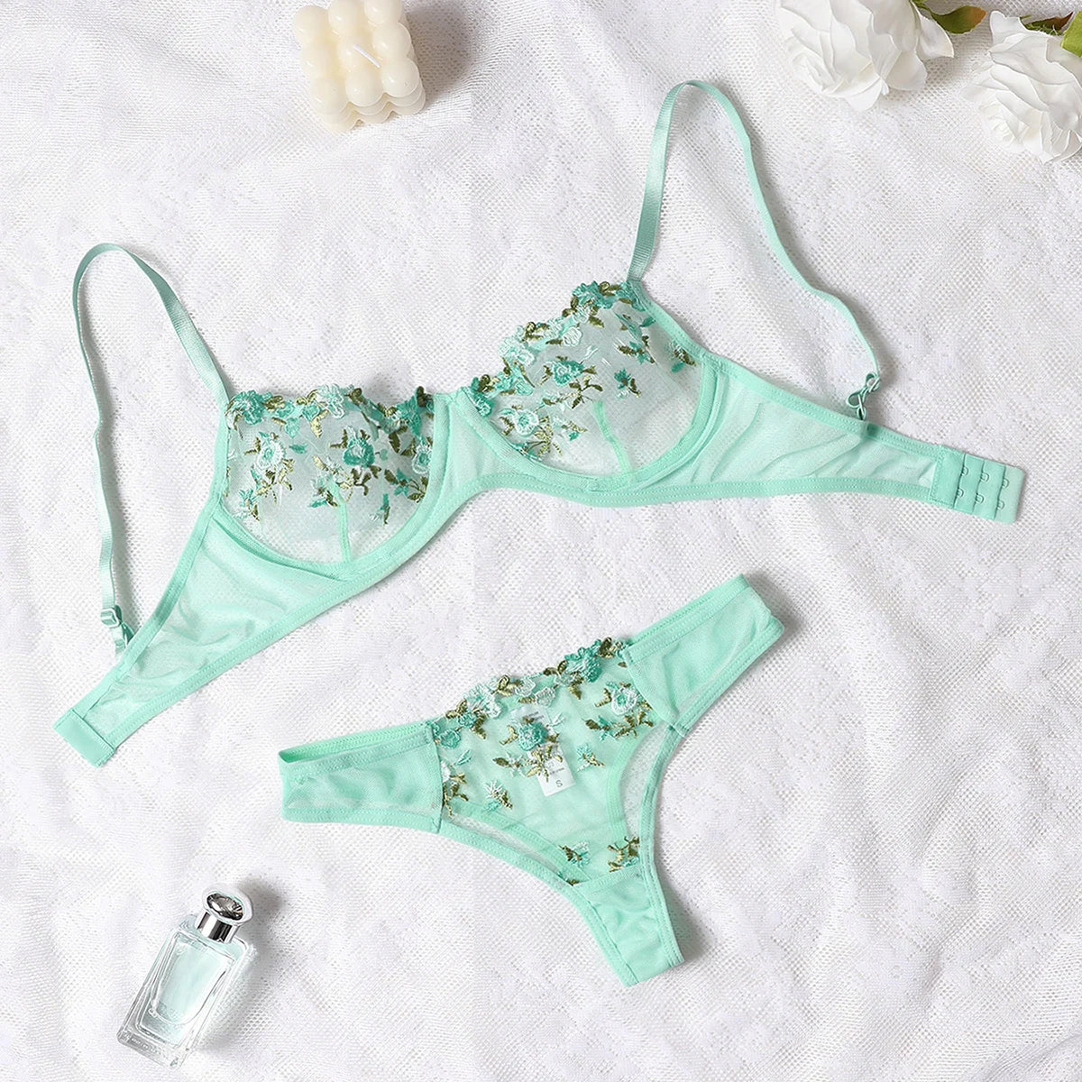 Purple Fancy Lingerie Set Female Underwear Embroidery Flower Bra And Panty Sets Women Outfits