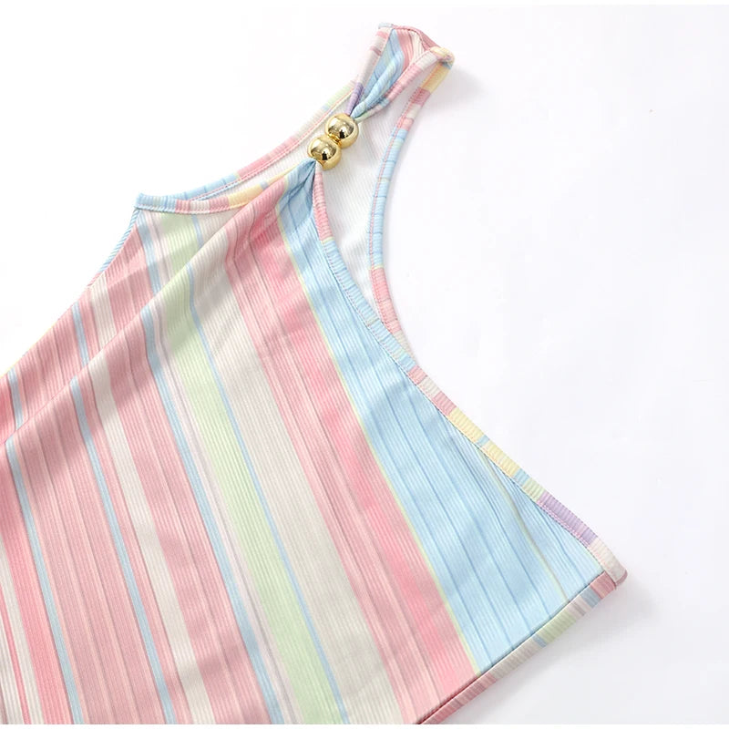 Lady Long Sleeve Striped Dress High Waist Stretch Beach Daily Casual Lace Up Soft Mini Dresses 2026 Fashionable Vacation Gowns