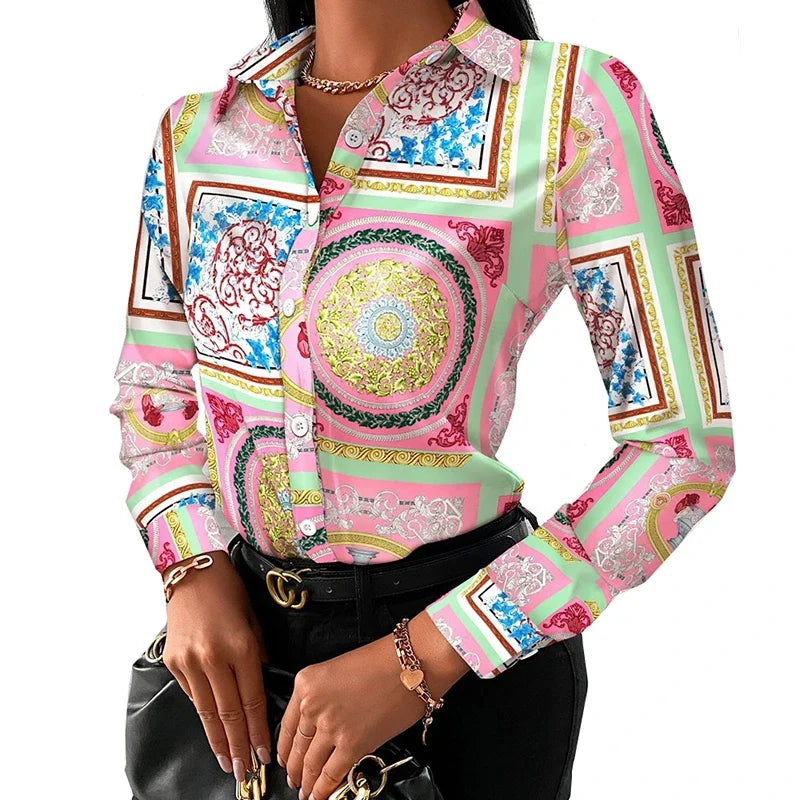 2026 Summer New Women's Long-sleeved Shirt, Single-breasted Printed Shirts Fashion Casual Tops Camisa Female Chemise S-XXL