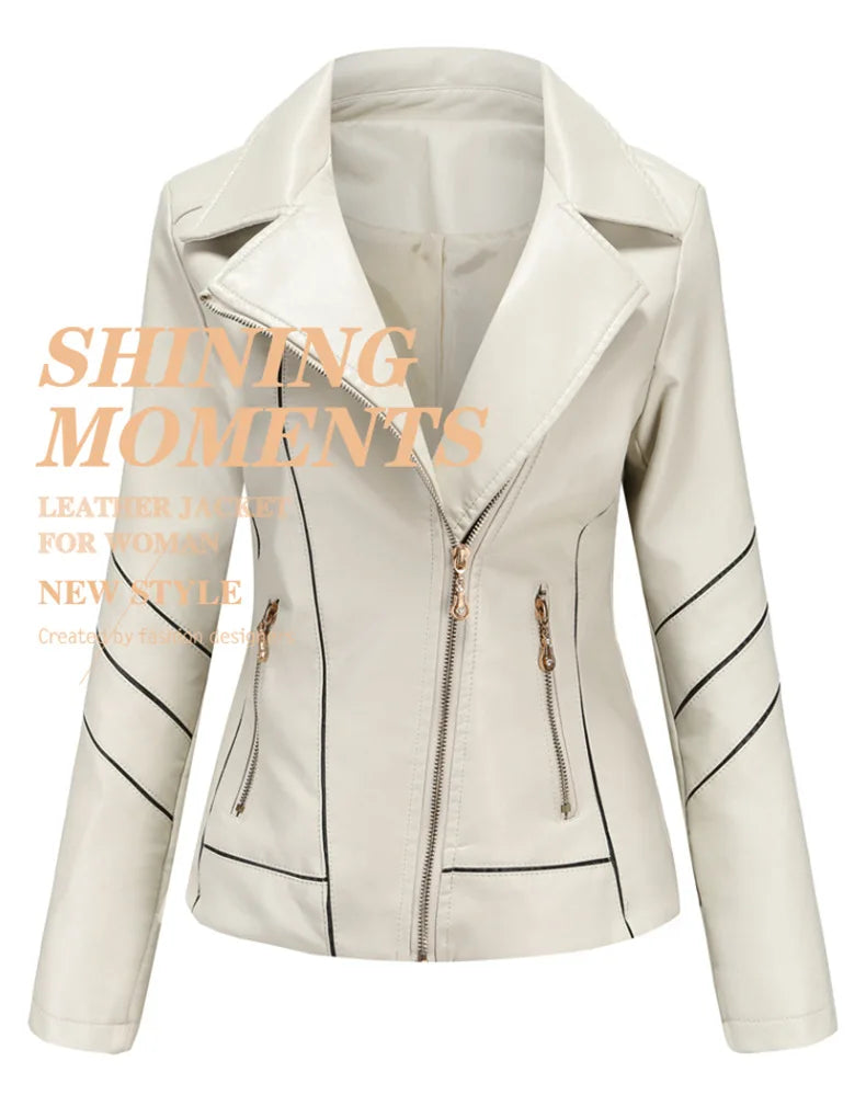 Red PU Faux Leather Jacket Women fashion Casual Biker Jackets Outwear Female Tops spring and autumn Black Leather Jacket Coat