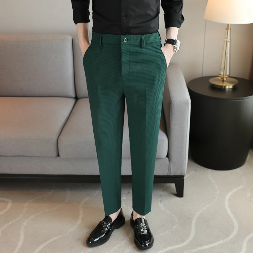 Men's Dark Green Suit Pants, Lightweight Slim Trousers, Young Pantalones Hombre Black White Khaki Brown Pant Asian Sizes