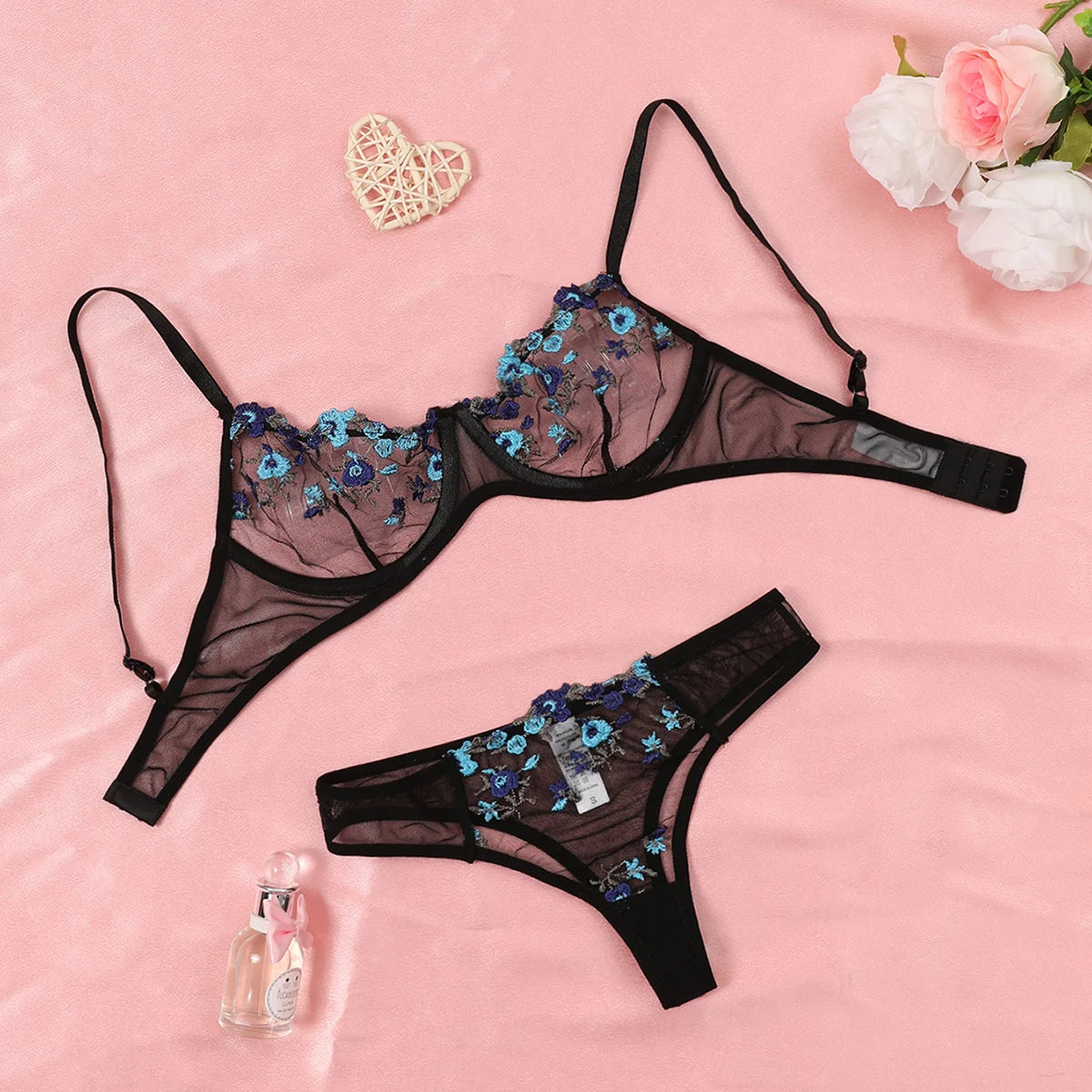 Purple Fancy Lingerie Set Female Underwear Embroidery Flower Bra And Panty Sets Women Outfits