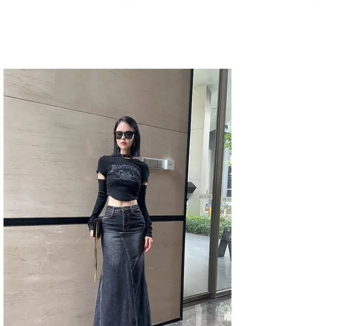 Maxi Skirt Women Casual Mermaid Streatwear High Waist Zipper Denim Skirts Y2k Streetwear Loose Long Mom Jeans Ankle Lenth Summer