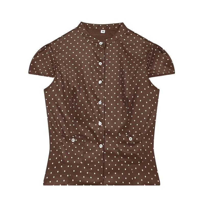 MUJER Polka Dot Crop Top Woman Summer Button Short Tops Woman Holiday Sleeveless Tops Women Set Streetwear Tank Women's Tops