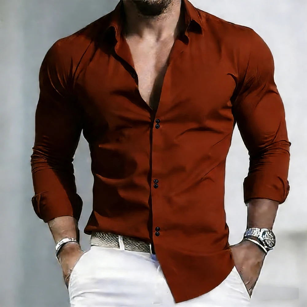 2026 Solid Color Men's Shirt Casual White Shirt High Quality Solid Color Long Sleeve Stretch Fabric Business Formal Shirt XS-6XL